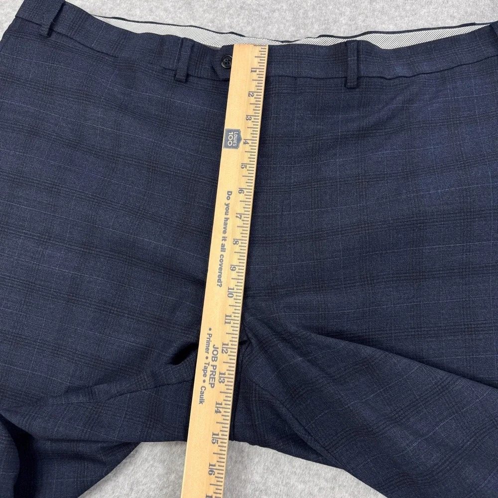 Hart Schaffner Marx Dress Pants Mens 48x31 Blue Plaid Wool Stretch Classic‎